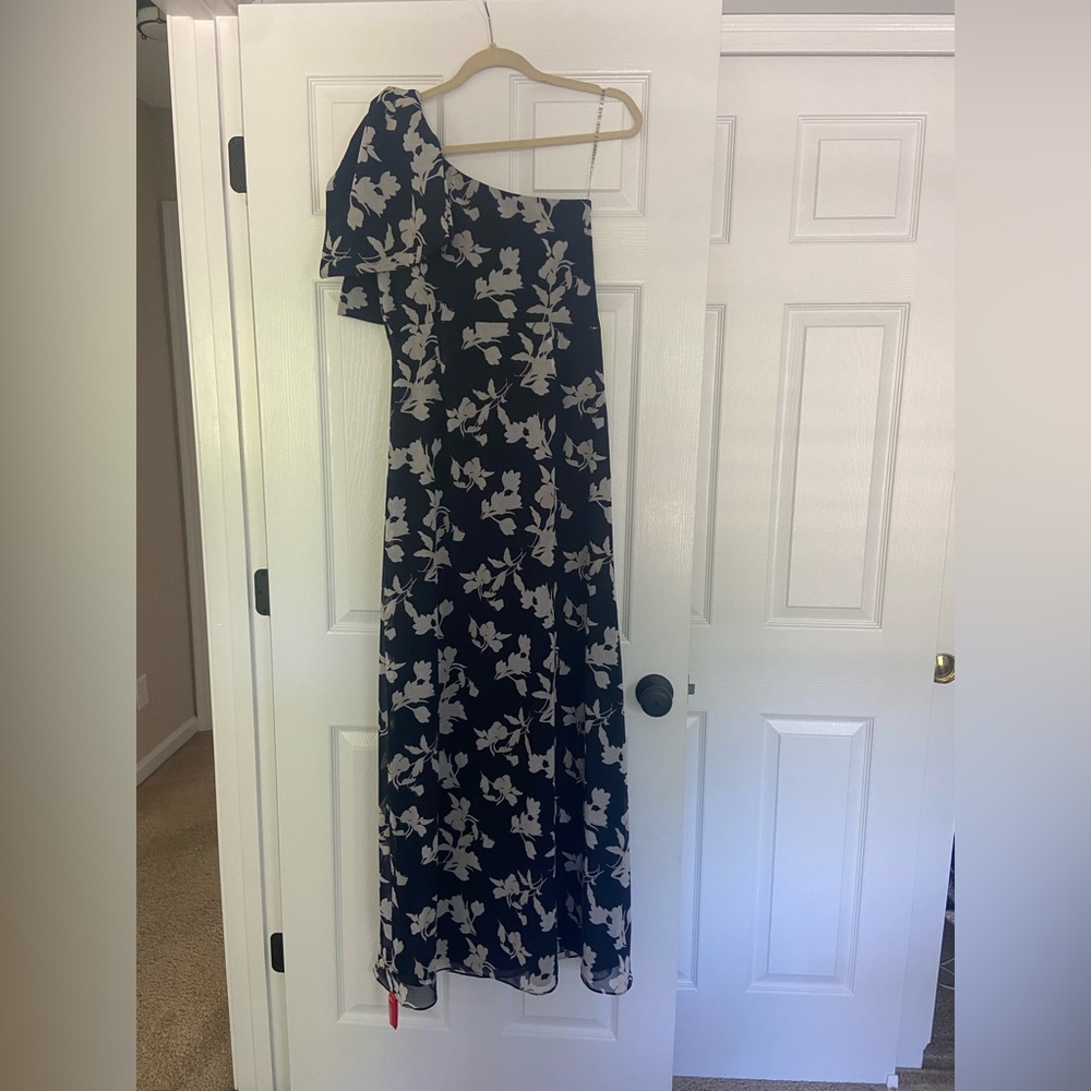 Sachin + Babi One-Shoulder Navy Venetia Petal Dress